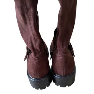 Marc Fisher LTD Ganven Brown Faux Leather Over The Knee Lug Sole Buckle Boot 6.5 thumbnail 5