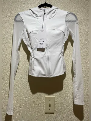 Alo Softsculpt Superset Full Zip Hoodie Jacket Sheer Sleeves & Back Detail White thumbnail 4