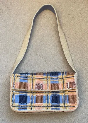 Anthropologie Fiona Checkered Beaded Bag thumbnail 1