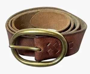 Mossimo Denim VTG Mossimo Supply Co Leather Belt Oval Brass Buckle Brown Cottagecore Western thumbnail 1