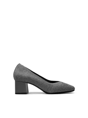 Burudani Flower Gray Knit Block Heel Pumps - Sleek Everyday Dress Shoes thumbnail 3
