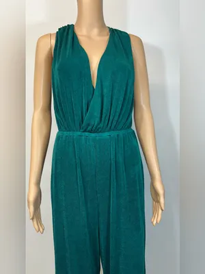 NWT Main Strip Teal Sleeveless V-Neck large Jumpsuit thumbnail 3