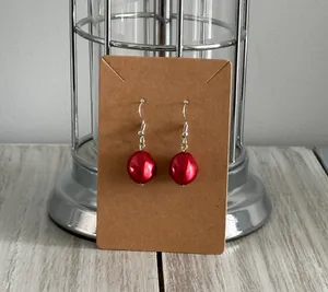 NWT Gorgeous Pearled Red Faux Fresh Water Pearl Bead Drop Earrings thumbnail 5
