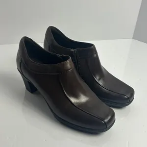 Clarks Womens Dark Brown Leather Square Toe Block Heel Ankle Booties‎ 9M thumbnail 10