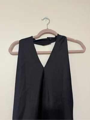 Fabrique Satin Black Asymmetrical V-Neck Halter Low Back Dress thumbnail 2