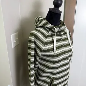 Eddie Bauer Olive Green White Stripe Popover Hoodie Sweatshirt Buttons Knit S thumbnail 3