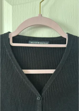 Brandy Melville Black V Button down ribbed Cardigan thumbnail 3
