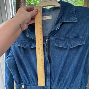 NWOT Rare ASOS Denim Jean Jumpsuit Romper with front zipper and button detail thumbnail 4