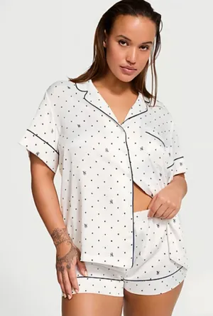 Victoria's Secret White Short Pajama Set with Navy Dot Print thumbnail 1