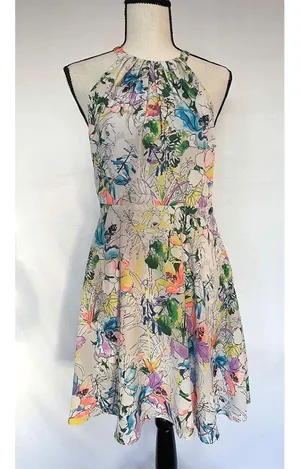 Express Floral High Neck Dress – Watercolor Print, A-Line Fit & Flare, Size 8 thumbnail 4