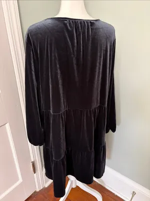 GAP Black Velvet Tiered V-Neck Long Sleeve Dress‎ Size XL thumbnail 4