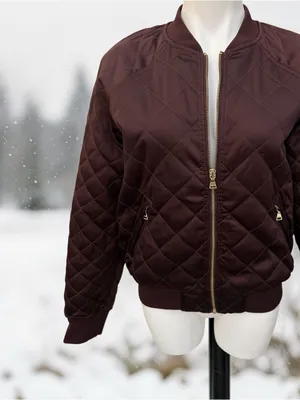 Express Quilted Bomber Jacket in Dark Burgundy - Women's thumbnail 2