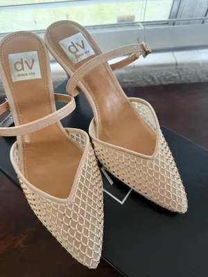 DV by Dolce Vita Geanie Pointed Toe Pumps Nude Mesh Rhinestone Heels Size 7.5 thumbnail 5