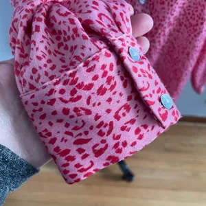 Zara Leopard Print Button-Up Blouse- Pink and Red- Button Cuffs- Size Small thumbnail 4