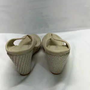 CRYSTAL QUEEN NEW BEIGE WEDGE SANDAL W/WOVEN TRIM SZ‎ 7.5-8 3.5” Wedge heel thumbnail 4