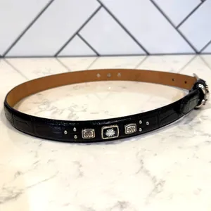 Vintage Brighton black leather embossed silver tone hardware floral accents thumbnail 4