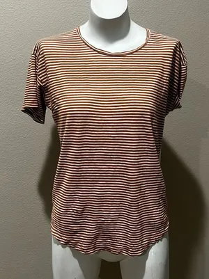 Madewell tan striped short sleeve t-shirt thumbnail 1
