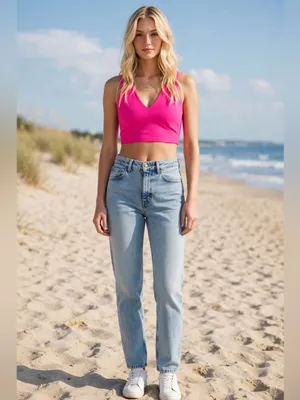Free People NWT V-Neck Crop Top Hot Pink Size M thumbnail 2