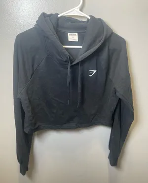 Gymshark Women's Black Cropped Athletic‎ Hoodie Sweatshirt Size Medium thumbnail 1