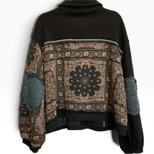 POL Black Bandana Patchwork Waffle Knit Quilted Jacket GKJ37 Womens Medium thumbnail 5