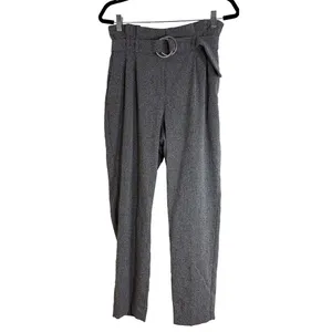 Express Gray Paperbag Waist Ankle Pants | High Rise Belted | Size 8 thumbnail 5