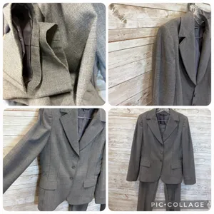 Antonio Melani Womens Pant Suit 2 Piece Gray 3 Button Raw Hem Trouser Topstitch thumbnail 4