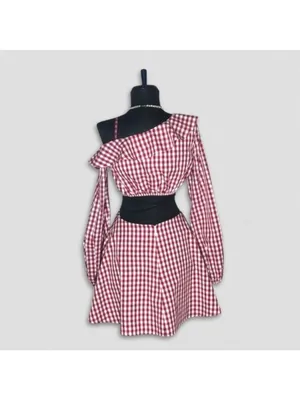 Lovers and Friends Gingham Red One Shoulder Mini Dress M thumbnail 4
