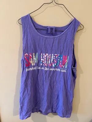 Purple Tank Top with Colorful 'San Houston' Graphic - Brand: Comfort Colors thumbnail 2