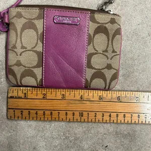 Coach Signature Logo Leather Zip Wristlet Tan & Purple thumbnail 7