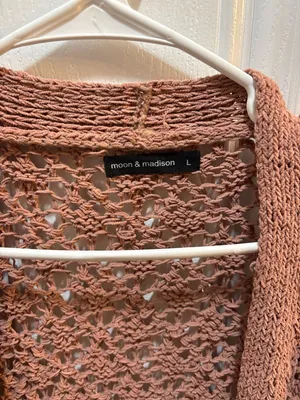 Moon & Madison Mauve Open Front Pointelle Knit Cardigan Sweater thumbnail 2