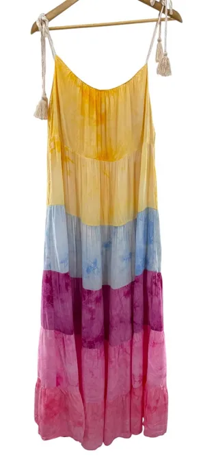 White Birch Women's Dress Tie Dye Tiered Maxi Spaghetti Strap‎ Casual S thumbnail 1