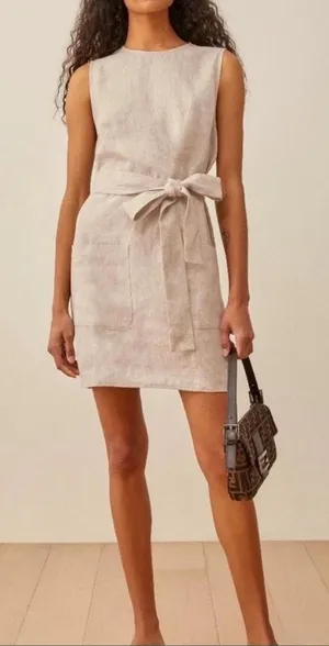 Reformation Sommer Linen Mini Sheath Dress with Tie Belt in Natural Size XS thumbnail 1