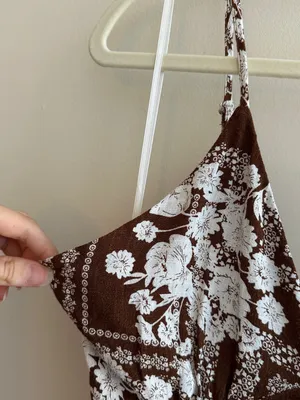 Paper Heart Anthropologie Chocolate Brown Floral Linen Maxi Dress, Size Large thumbnail 9