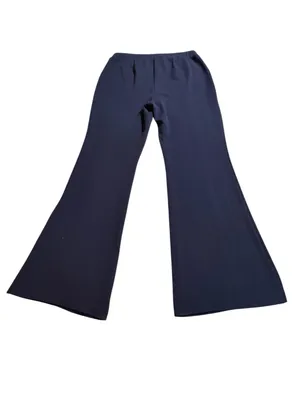 NYCC Women's Flare Leg Pants Size 10 Navy Blue Pintuck Seam Stretch Career thumbnail 3