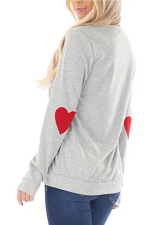 12PM by Mon Ami Gray Sweatshirt Red Heart Elbow Patch Women’s Large NWOT thumbnail 1