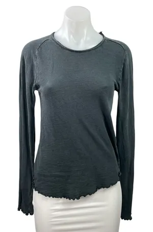 Free People We The Free Be My Baby Black Long Sleeve Lettuce Edge T Shirt Tee L thumbnail 1