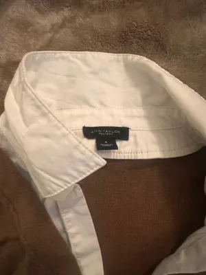 Brown collared cardigan white button up layered top thumbnail 2