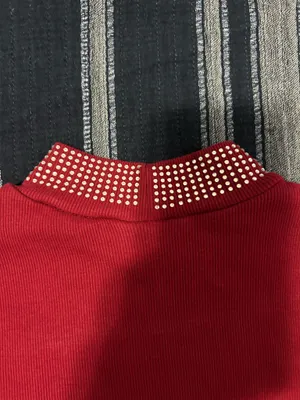 GUESS Red Rhinestone Mock Neck Top - Size S thumbnail 3