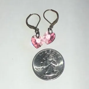 Pink Heart Crystal Dainty Drop Earrings thumbnail 4