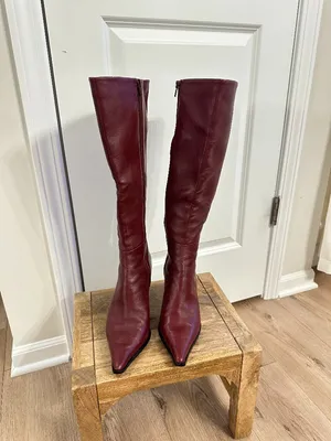 STEVE MADDEN Lingo Pointed Toe Knee High Boot in Wine Leather Size US 7.5 thumbnail 3