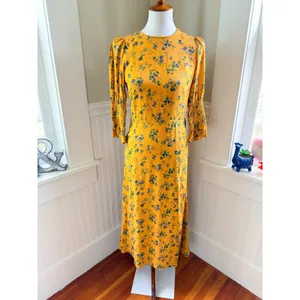 Reformation Winslow Floral Midi Dress Yellow Blue Slit Size 0 thumbnail 2