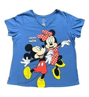 Disney Blue V-neck T-shirt with Large Mickey and Minnie Graphic size 1X thumbnail 1