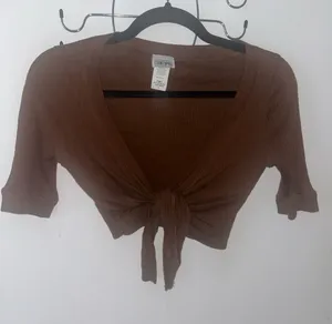 Tampa Y2K Brown Tie-Front Ribbed Crop Top Small thumbnail 1