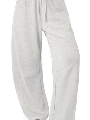 Barrel Leg Lounge Sweatpants with Drawstring and Pockets Gray thumbnail 2