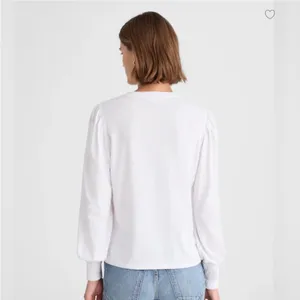 NWT Madewell Smocked Long-Sleeve Top in Soft Slub White Sz L - Small Mark thumbnail 3