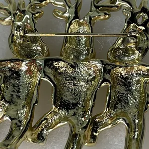 Vintage AJC three dancing deer gold tone brooch. thumbnail 5
