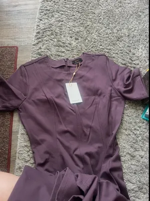 NWT Quince Classic‎ Purple Ultra-Stretch Ponte Short Sleeve Midi Dress Sz S thumbnail 6