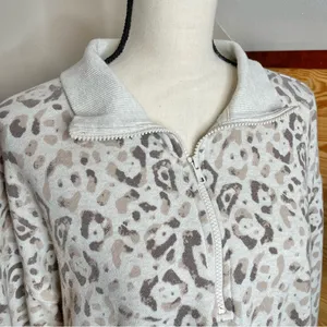Grey Tan Leopard Print Oversized Quarter Zip Pullover Sweatshirt Small thumbnail 4
