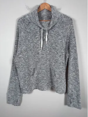 OFFLINE by Aerie Cowl Neck Hoodie Women XL Black White Marled Athleisure thumbnail 1