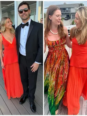 NWT Sequoia Pleated Combo Sleeveless V-Neck Midi Dress in Flame Orange Sz 00 thumbnail 5